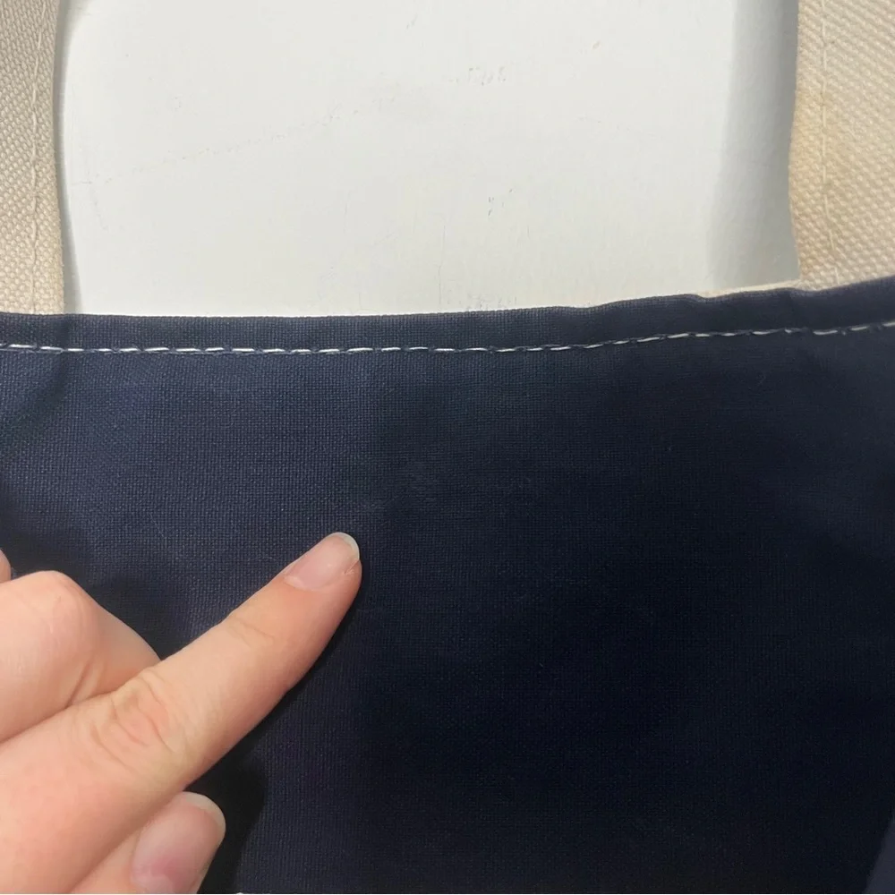 L.L. Bean Boat and Tote Striped Canvas Bag Navy & Cream Zip Top Large - Picture 9 of 14